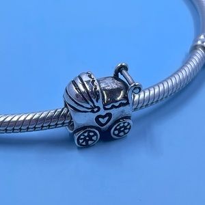 Authentic Pandora Baby Carriage Charm Sterling Silver Retired New Baby/Carriage